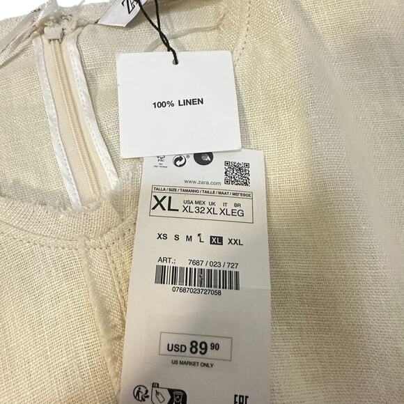NWT ZARA 100% Linen Minimalist Sleeveless Shift Natural Vanilla  Midi Dress - Picture 13 of 14